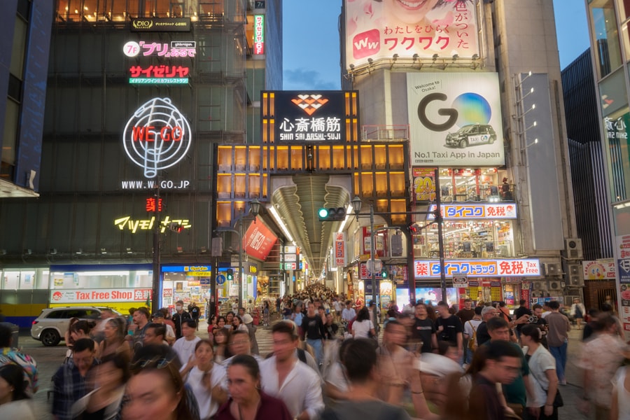 Evening street life in Osaka